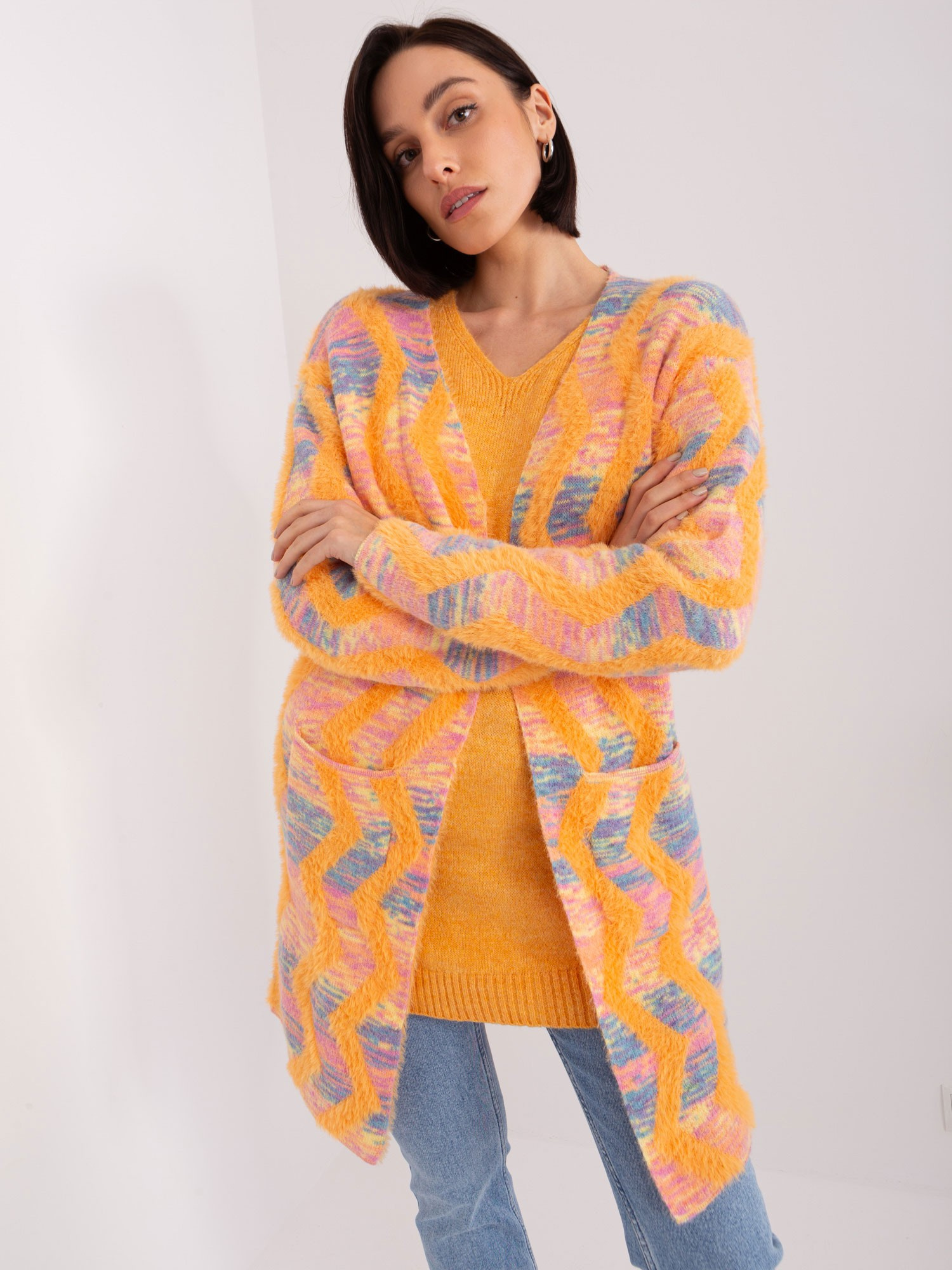 Oranžový vzorovaný kardigán -AT-SW-234701.34-orange Veľkosť: ONE SIZE