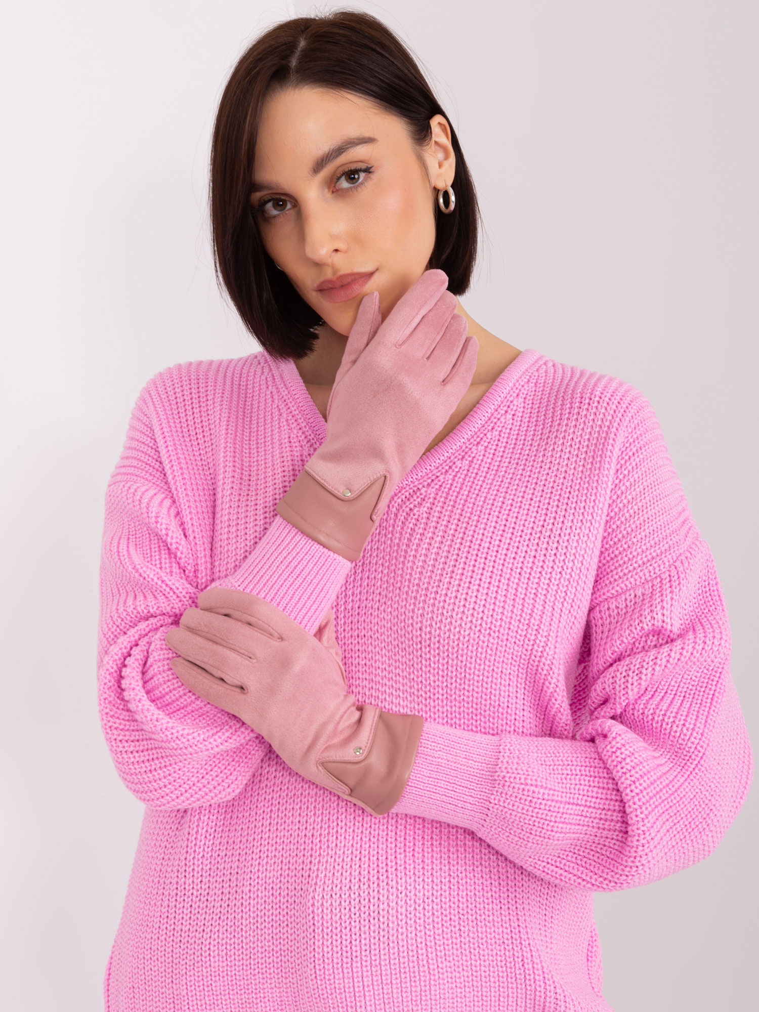 Svetloružové elegantné rukavice -AT-RK-239507.94P-light pink Veľkosť: S/M