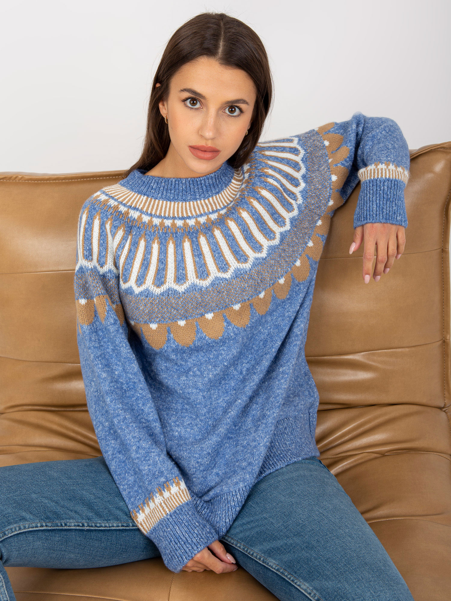 Modrý svetrík s nórskym vzorom LC-SW-0342.06X-blue Veľkosť: ONE SIZE