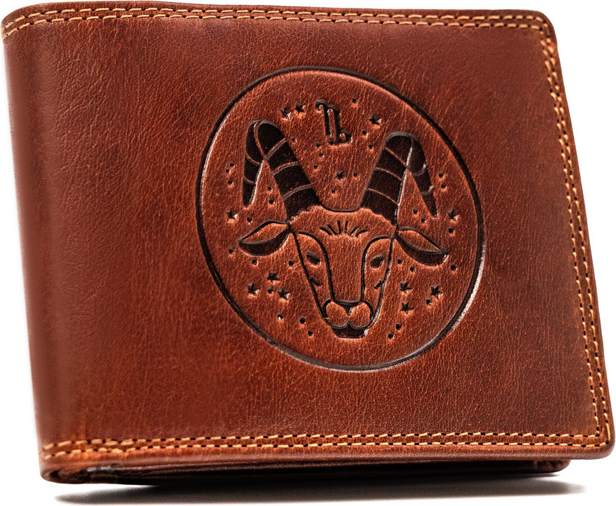 Peterson Hnedá kožená peňaženka s vyrazeným znamením zverokruhu - kozorožec W128 [DH] PTN N992-EBS Veľkosť: ONE SIZE