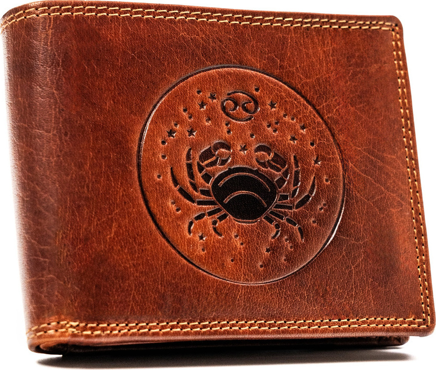 Peterson Hnedá kožená peňaženka s vyrazeným znamením zverokruhu - rak W127 [DH] PTN N992-EBS Veľkosť: ONE SIZE