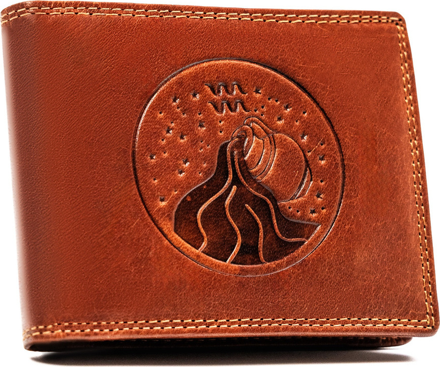 Peterson Hnedá kožená peňaženka s vyrazeným znamením zverokruhu - vodnár W125 [DH] PTN N992-EBS Veľkosť: ONE SIZE