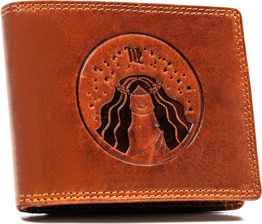 Peterson Hnedá kožená peňaženka s vyrazeným znamením zverokruhu - panna W123 [DH] PTN N992-EBS Veľkosť: ONE SIZE