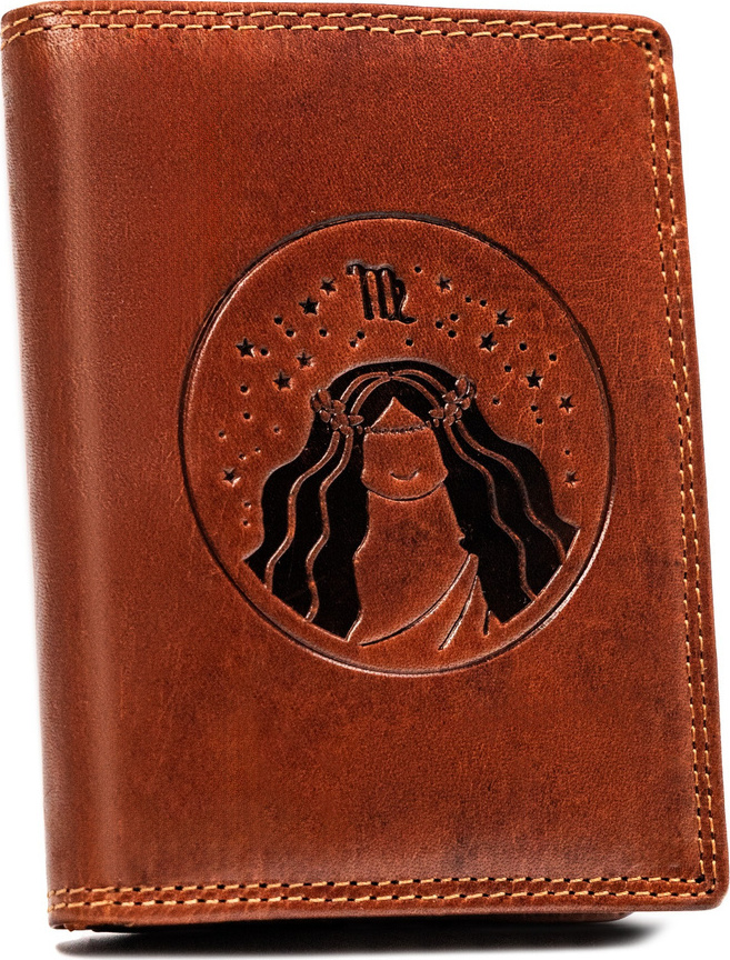 Peterson Hnedá kožená peňaženka s vyrazeným znamením zverokruhu - panna W117 [DH] PTN N4-EBS Veľkosť: ONE SIZE