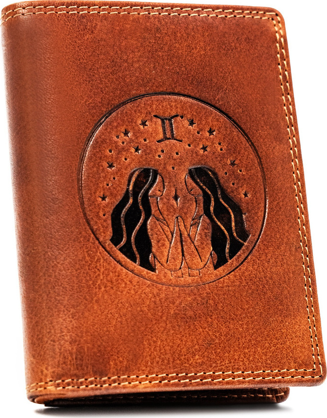 Peterson Hnedá kožená peňaženka s vyrazeným znamením zverokruhu - blíženec W115 [DH] PTN N4-EBS Veľkosť: ONE SIZE