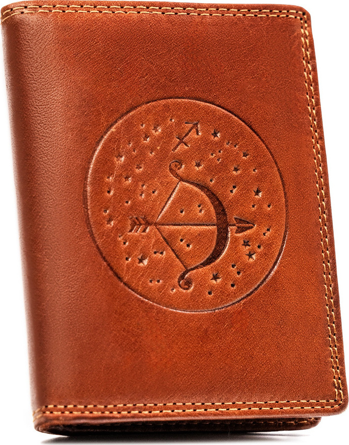 Peterson Hnedá kožená peňaženka s vyrazeným znamením zverokruhu - strelec W114 [DH] PTN N4-EBS Veľkosť: ONE SIZE