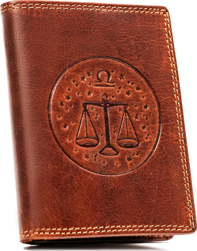 Peterson Hnedá kožená peňaženka s vyrazeným znamením zverokruhu - váhy W113 [DH] PTN N4-EBS Veľkosť: ONE SIZE