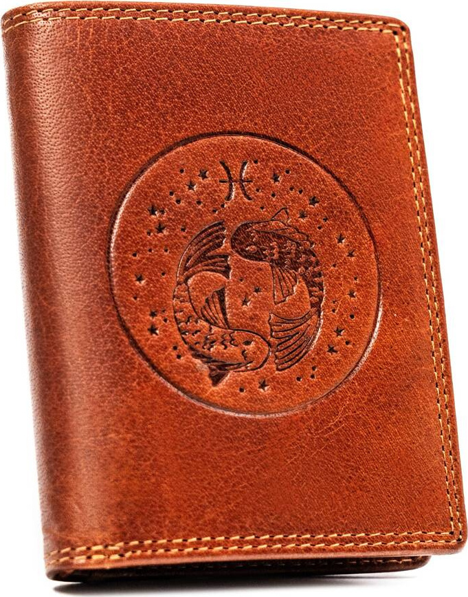 Peterson Hnedá kožená peňaženka s vyrazeným znamením zverokruhu - ryby W110 [DH] PTN N4-EBS Veľkosť: ONE SIZE