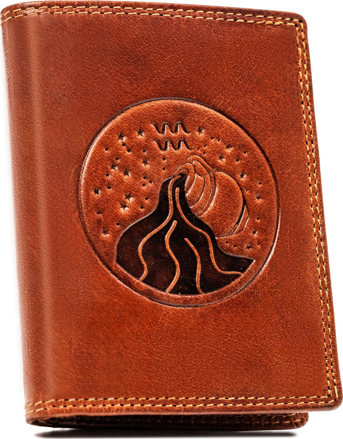 Peterson Hnedá kožená peňaženka s vyrazeným znamením zverokruhu - vodnár W108 [DH] PTN N4-EBS Veľkosť: ONE SIZE