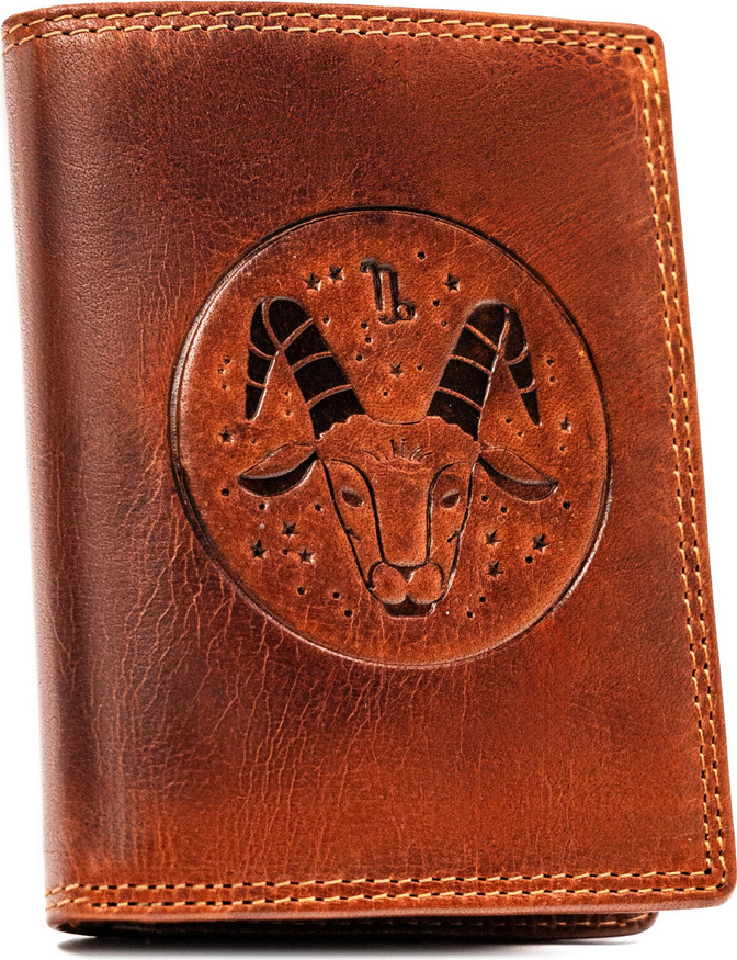 Peterson Hnedá kožená peňaženka s vyrazeným znamením zverokruhu - kozorožec W107 [DH] PTN N4-EBS Veľkosť: ONE SIZE