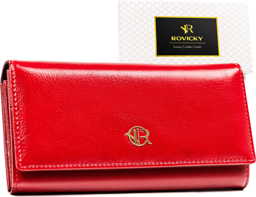 Rovicky Červená hladká kožená peňaženka V221 [DH] RPX-24A-ML Veľkosť: ONE SIZE