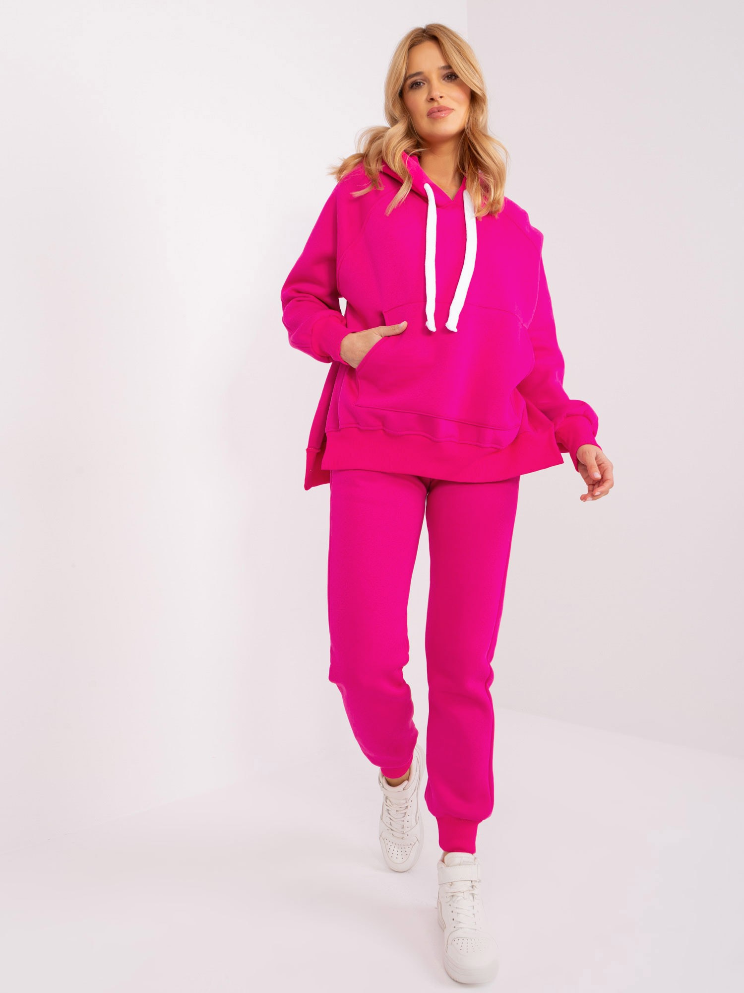 Tmavoružová teplákovka s kapucňou EM-KMPL-690-1.01X-fuchsia Veľkosť: ONE SIZE