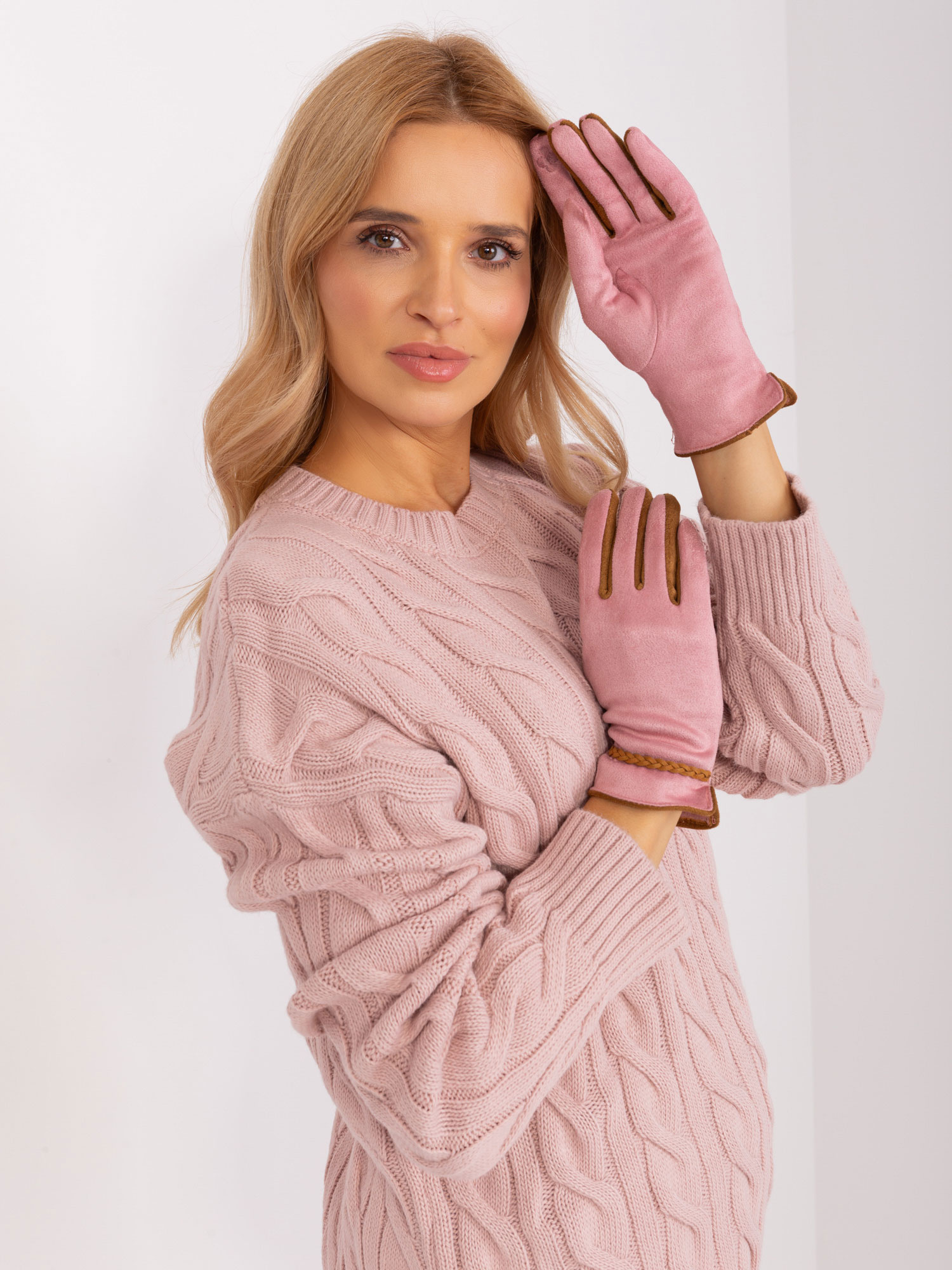 Ružové elegantné rukavice AT-RK-238601.25P-light pink Veľkosť: S/M