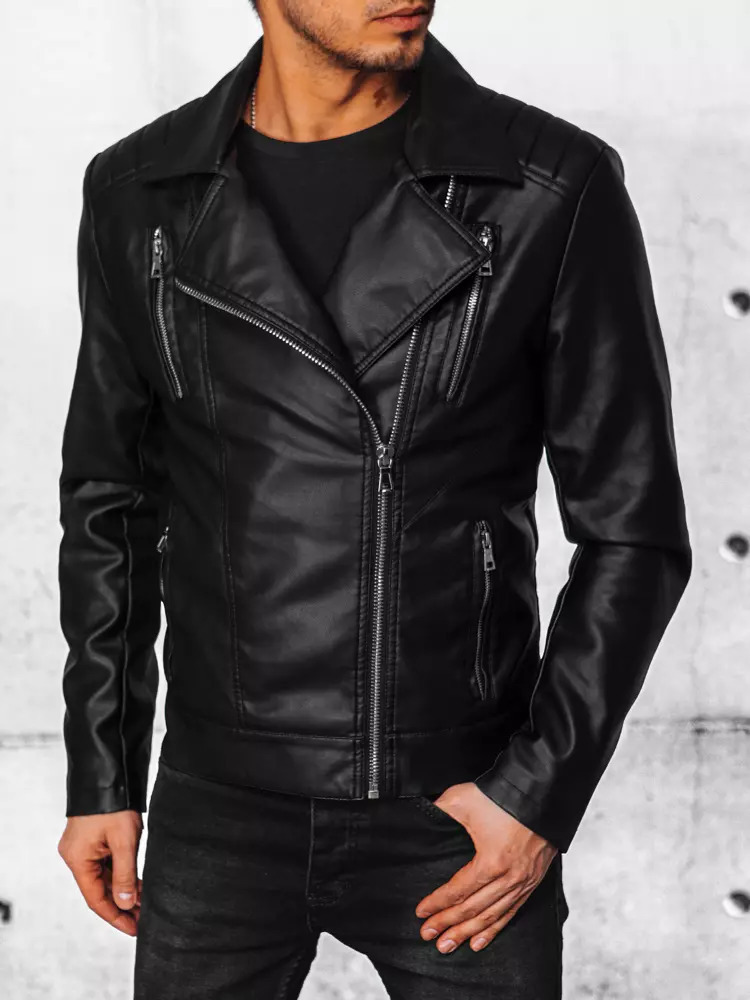 Čierna pánska koženková bunda TX4385 Veľkosť: M