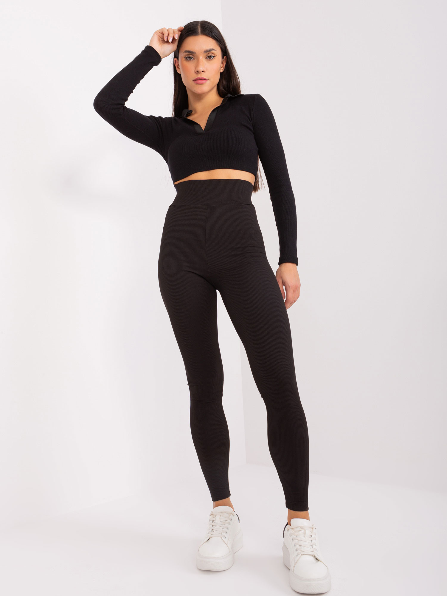 Čierne legíny s vysokým pásom -LO-LG-LK-535-01.81-black Veľkosť: S