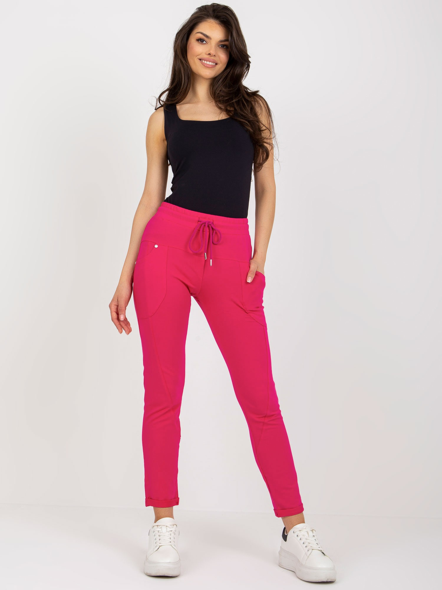 Tmavoružové dámske tepláky -RV-DR-8696.20-fuchsia Veľkosť: S/M