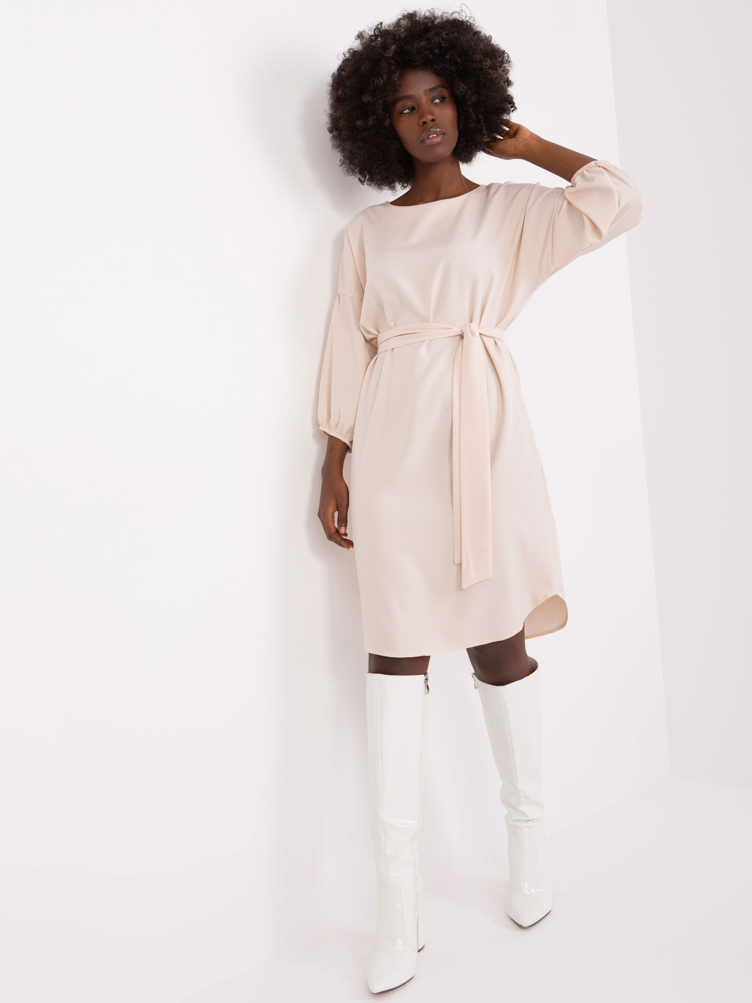 Béžové ležérne mini šaty -WN-SK-669.92P-light beige Veľkosť: XL