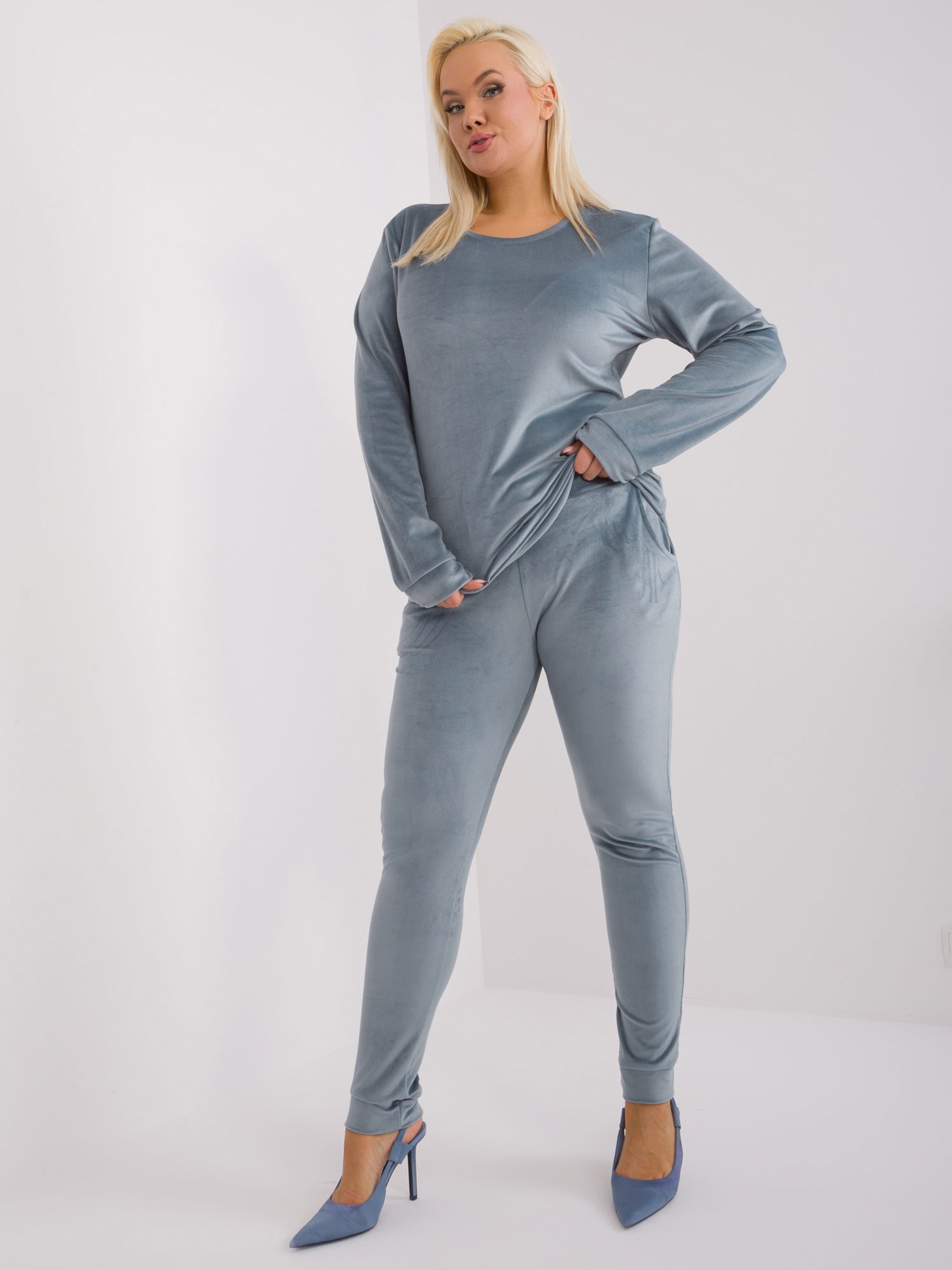 Sivo-modrá velúrová súprava bez kapucne RV-KMPL-6085.05-grey-blue Veľkosť: 2XL