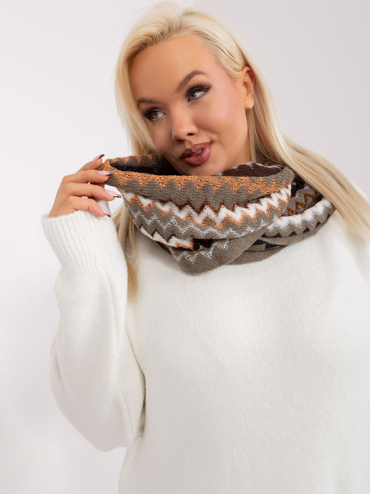 Khaki vzorovaný komínový šál -AT-KM-BF48661.26-khaki Veľkosť: ONE SIZE