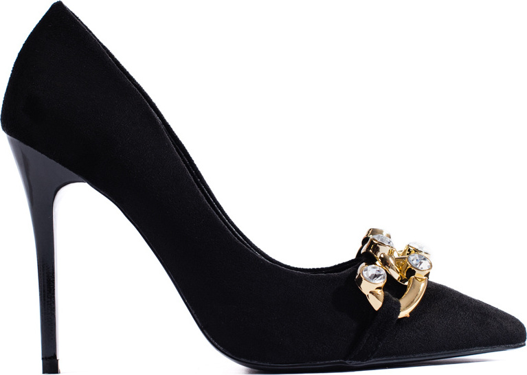 Semišové čierne lodičky s retiazkou 23-20172B Veľkosť: 36