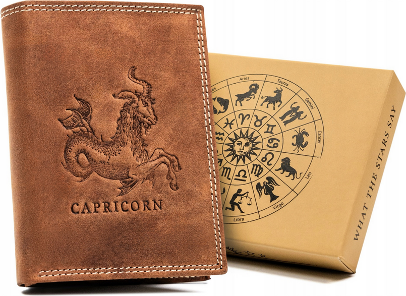 Always Wild Hnedá kožená peňaženka v znamení - kozorožec A182 [DH] N4-CHM-CAPR Veľkosť: ONE SIZE