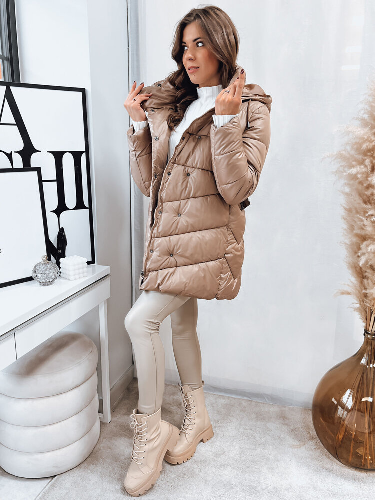 Tmavobéžová prešívaná bunda s ozdobným vreckom BLOOM TY4060 Veľkosť: 2XL