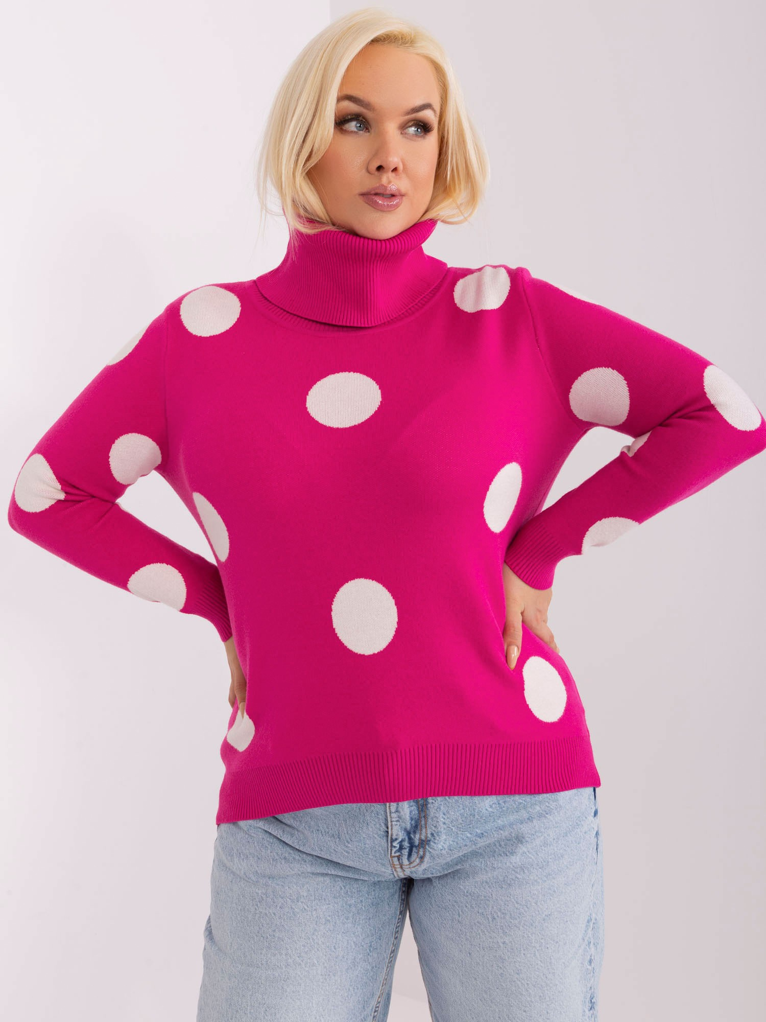 Tmavoružový rolák s bodkami PM-SW-PM1023.24X-fuchsia Veľkosť: 2XL/3XL