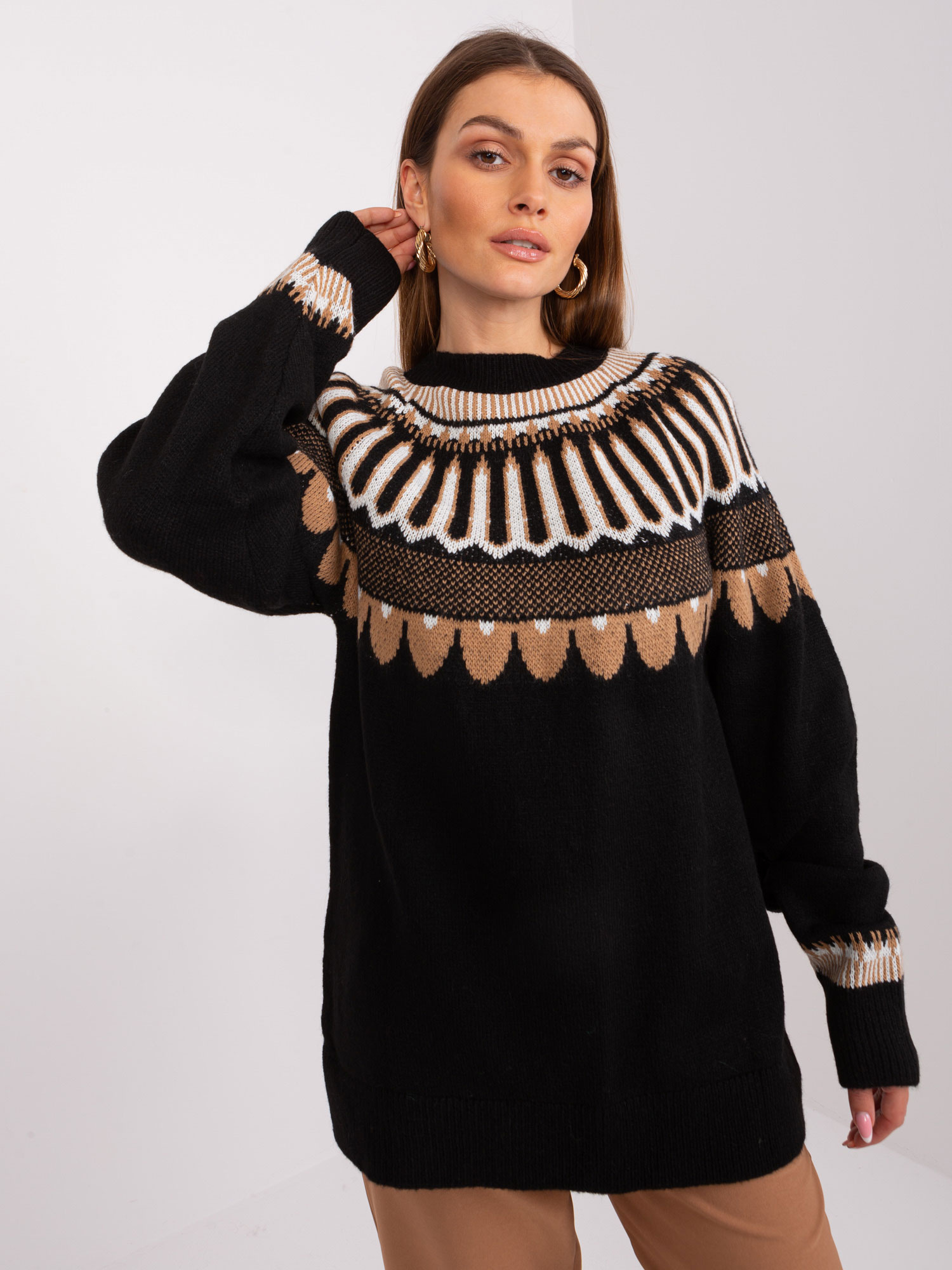 Čierny svetrík s nórskym vzorom LC-SW-0342.06X-black Veľkosť: ONE SIZE