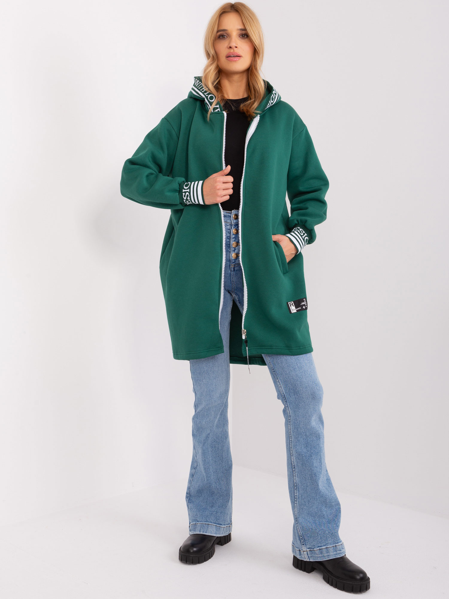 Tmavozelená dlhá mikina na zips RV-BL-9225.96P-dark green Veľkosť: S/M