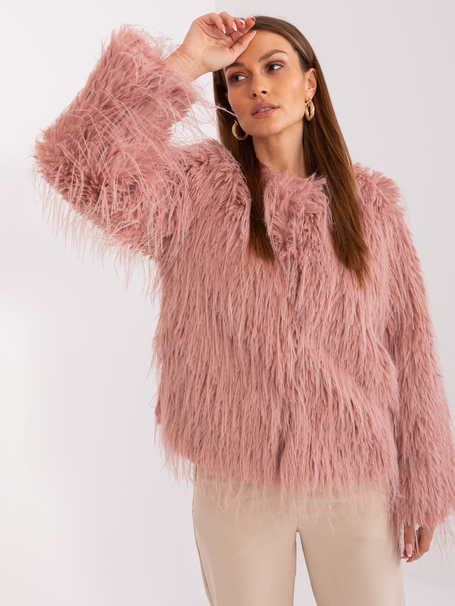 Ružový dámsky kožúšok -AT-KR-2359.96P-pink Veľkosť: M/L