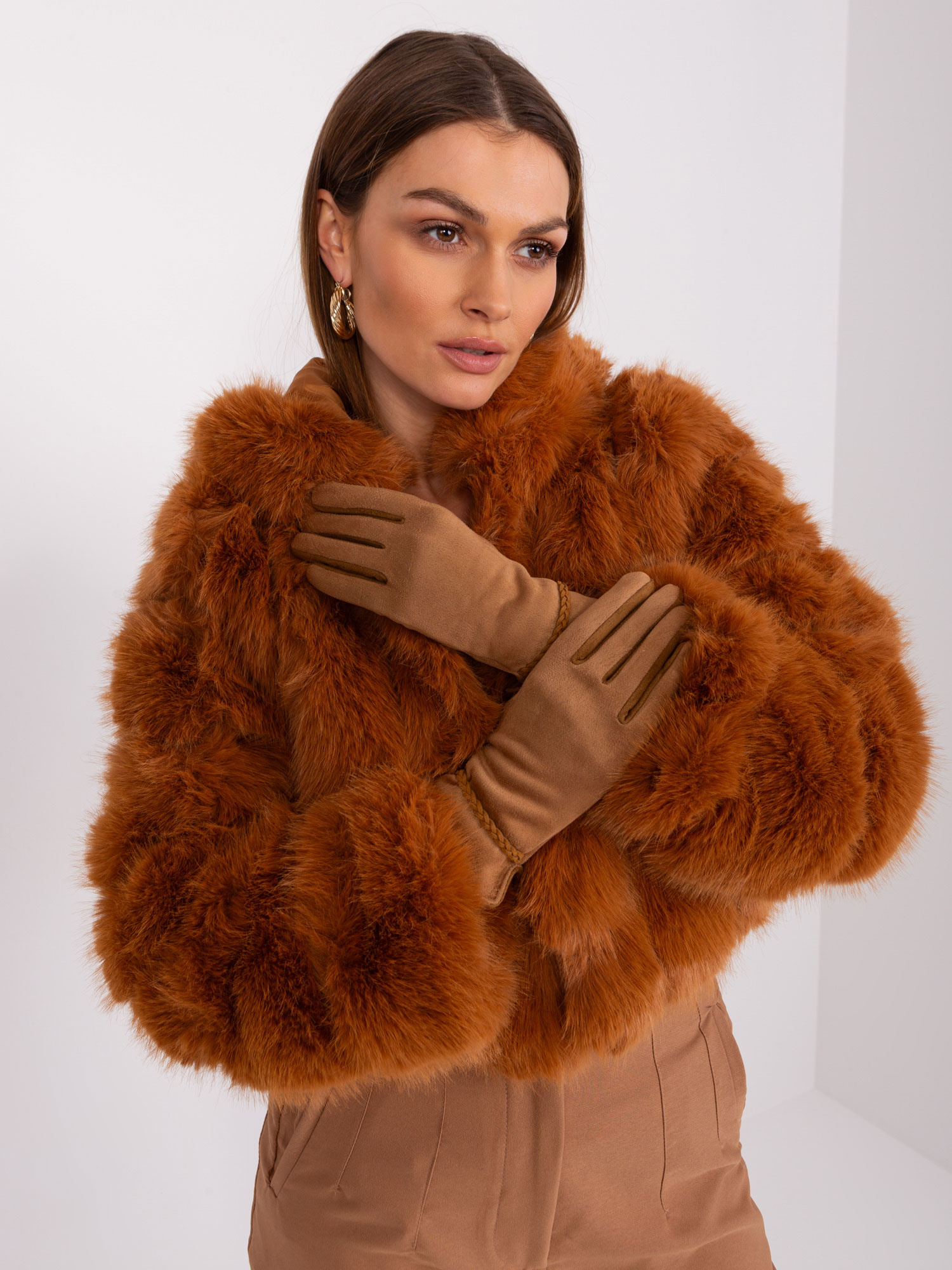 Camel elegantné rukavice AT-RK-238601.31P-camel Veľkosť: S/M