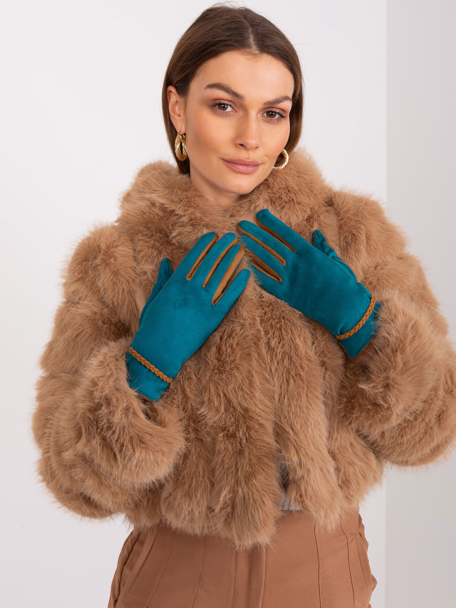 Modro-zelené elegantné rukavice AT-RK-238601.78-blue Veľkosť: L/XL