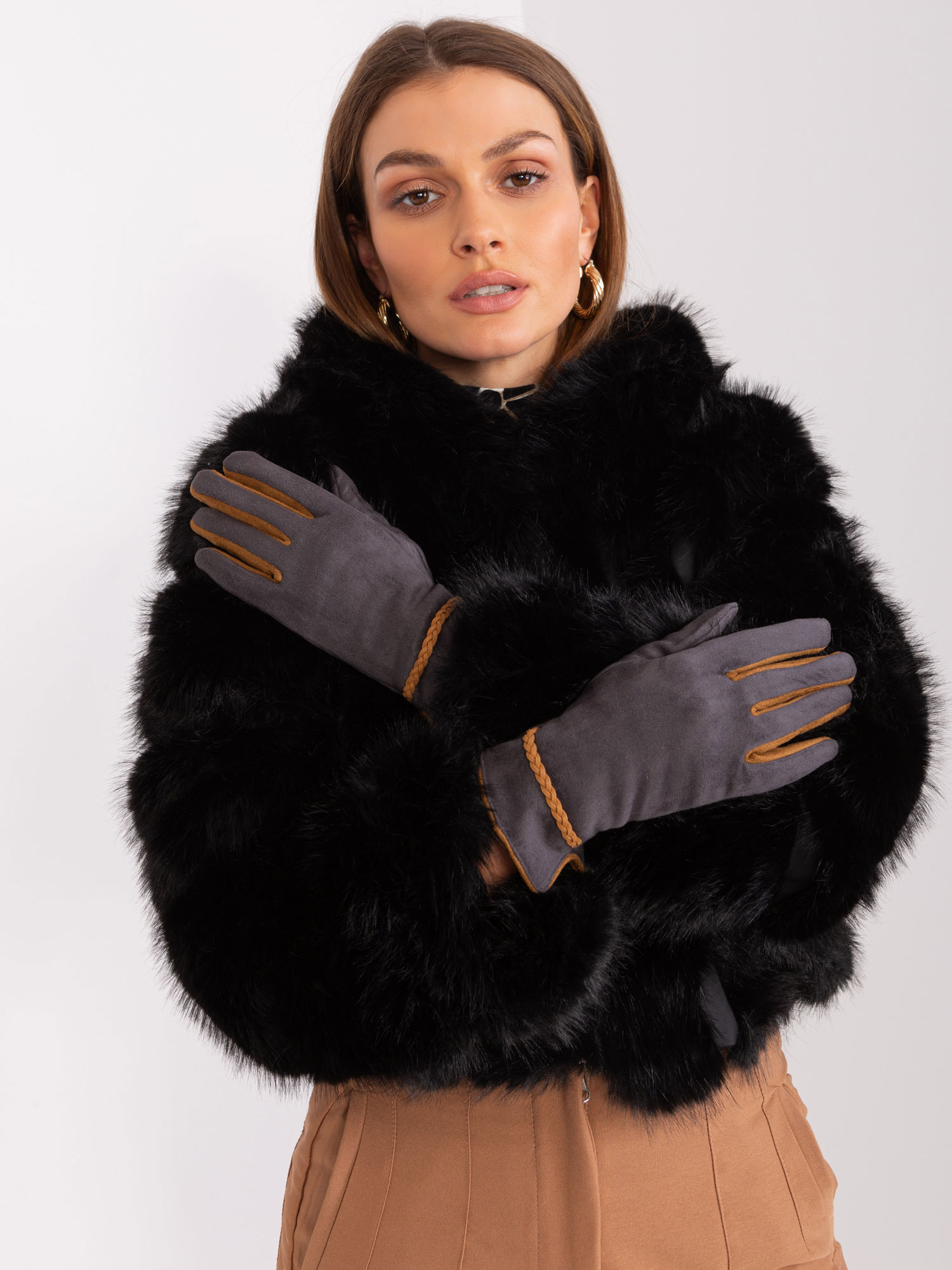 Tmavosivé elegantné rukavice AT-RK-238601.25P-dark grey Veľkosť: S/M