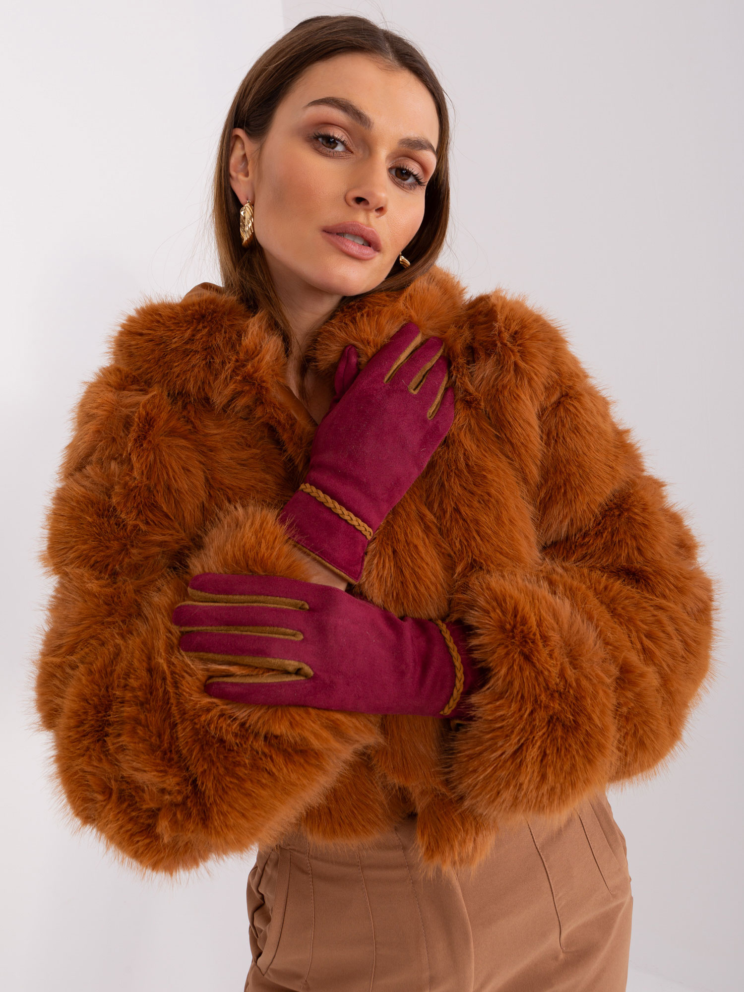 Bordó elegantné rukavice AT-RK-238601.25P-bordo Veľkosť: S/M