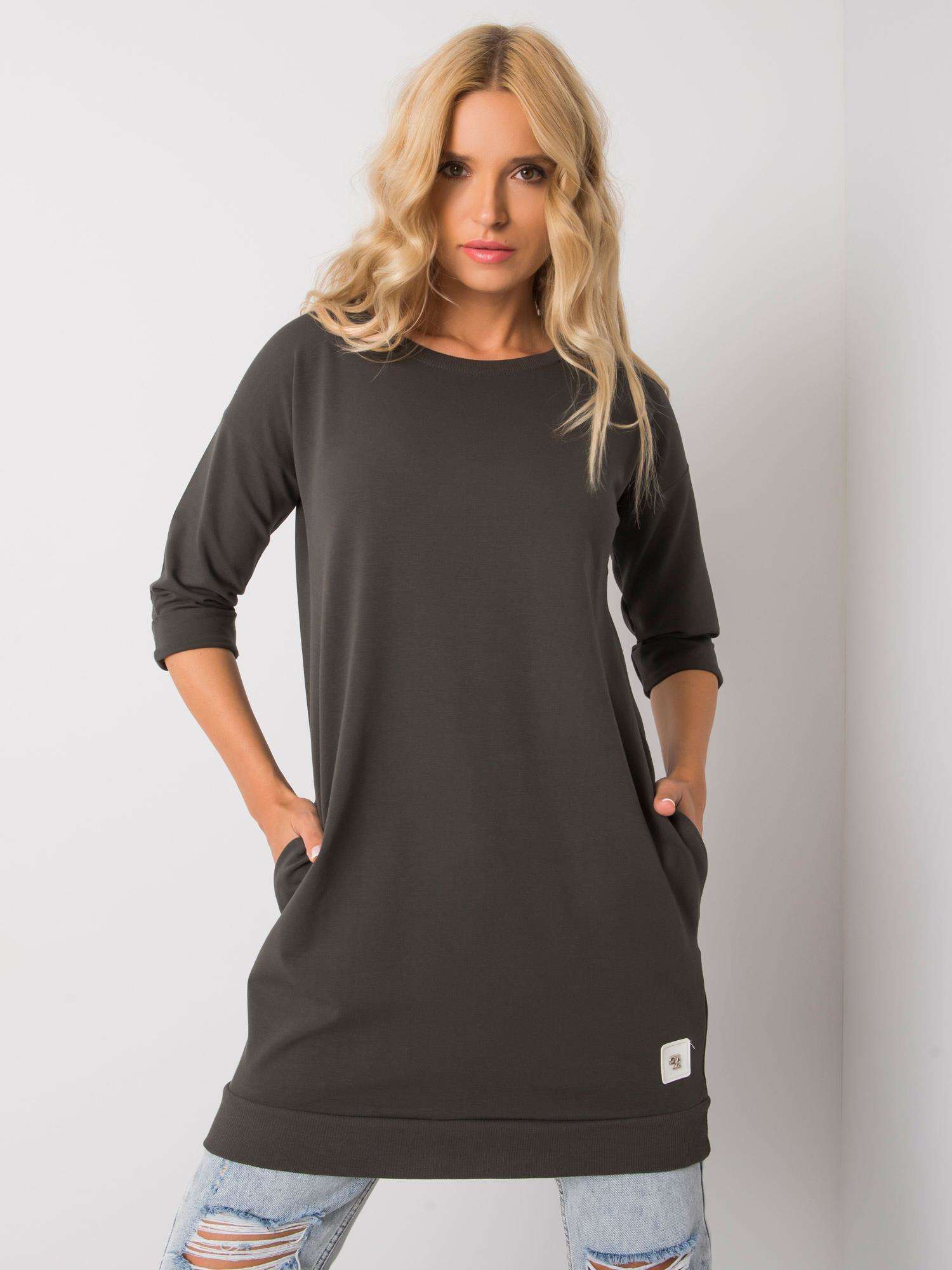 TMAVOSIVÁ DLHÁ MIKINA S VRECKAMI RV-BL-6941.39P-DARK GREY Veľkosť: S/M