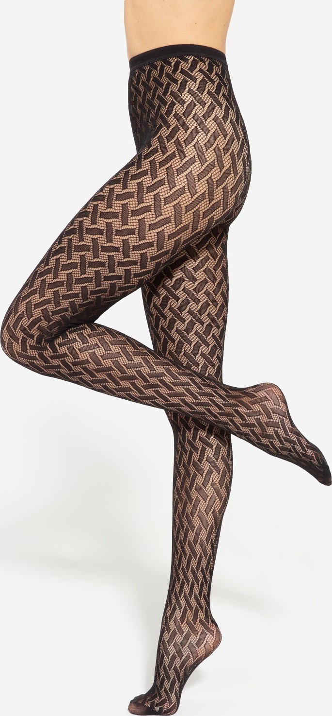 Čierne silonky s geometrickým vzorom Gatta Runway wz.07 kabaretka Veľkosť: XS/S, Barva: čierna