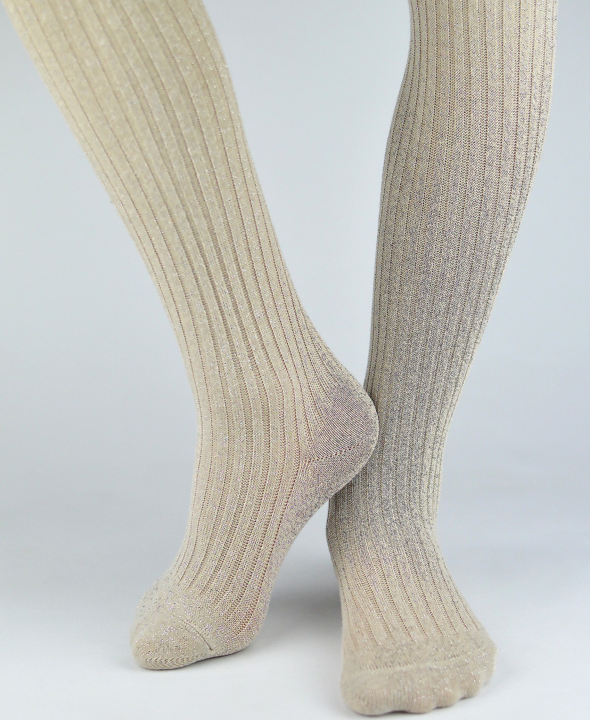 Dievčenské rebrované pančuchy Noviti RB005 Girl Prążek Lurex 140-146 Veľkosť: 140-146, Barva: béžovo-strieborná