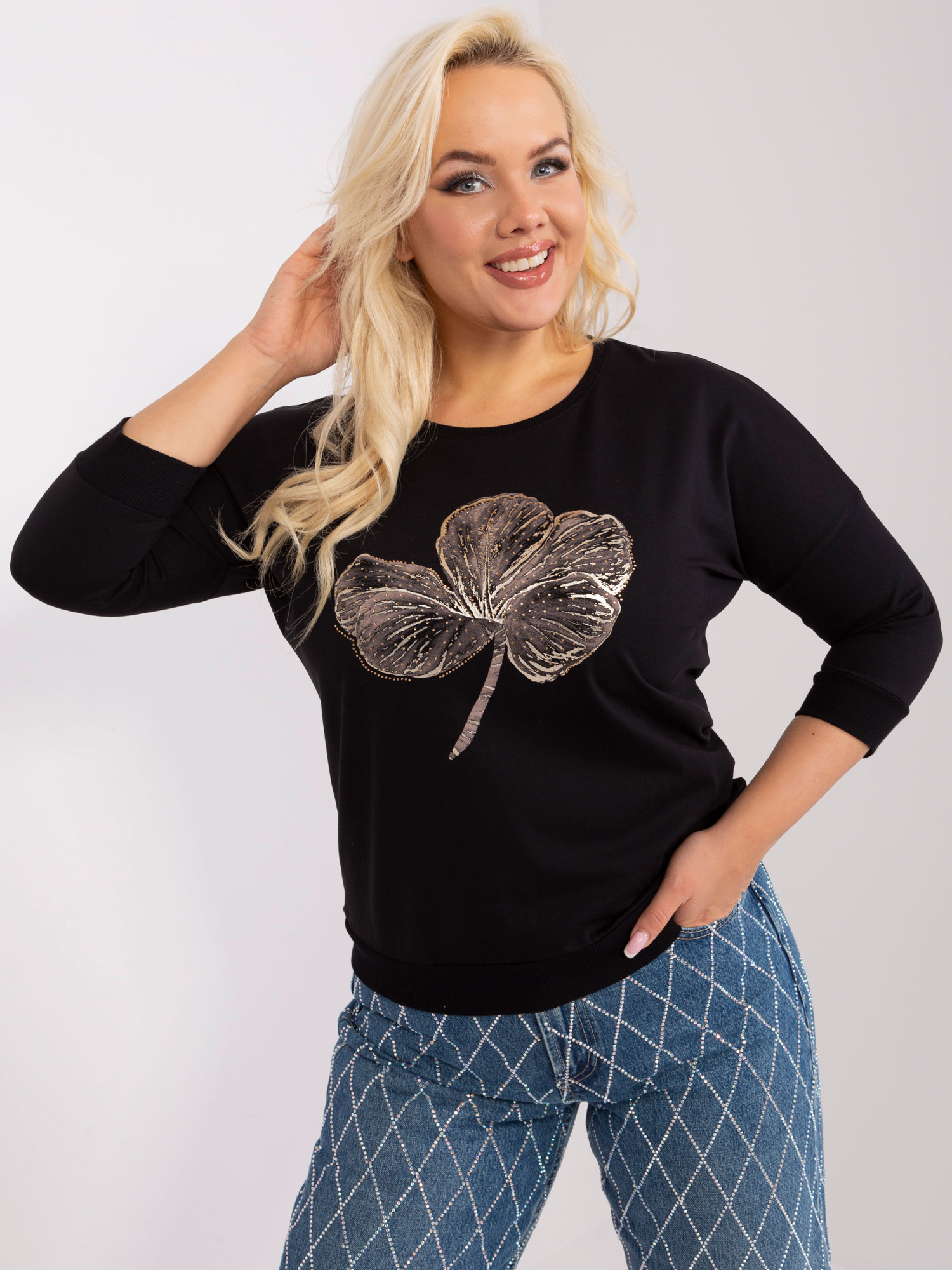 Čierne tričko s lesklou potlačou RV-BZ-9191.78-black Veľkosť: ONE SIZE