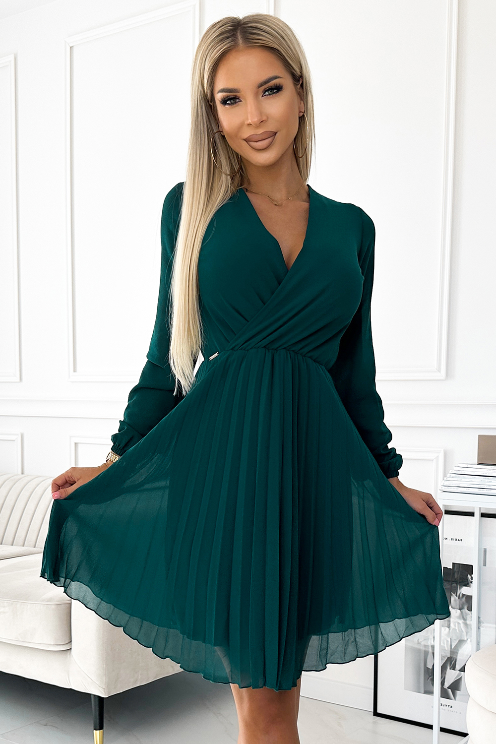 Tmavozelené šifónové šaty CAMILLA 313-14 green Veľkosť: XS