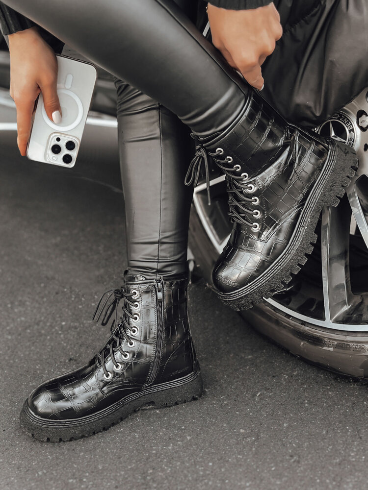 Čierne workery s imitáciou krokodílej kože TENTIS ZY0442 Veľkosť: 37