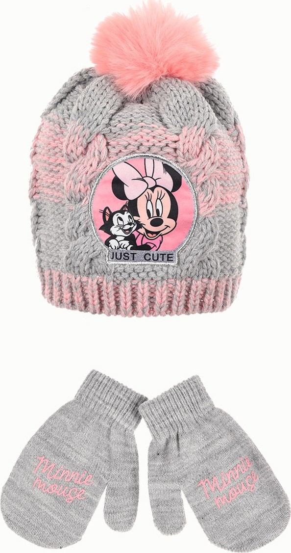 Disney Minnie Mouse sivo-ružová zimná sada čiapky a rukavíc Veľkosť: 50