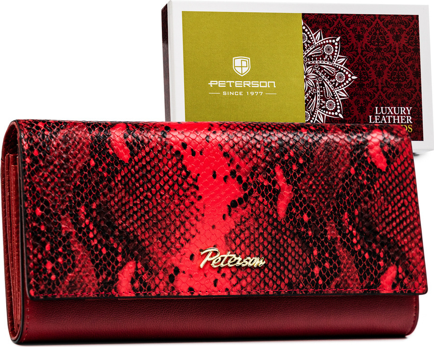 Peterson Červená kožená peňaženka so vzorom hadej kože Y357 [DH] PTN SM-467 Veľkosť: ONE SIZE