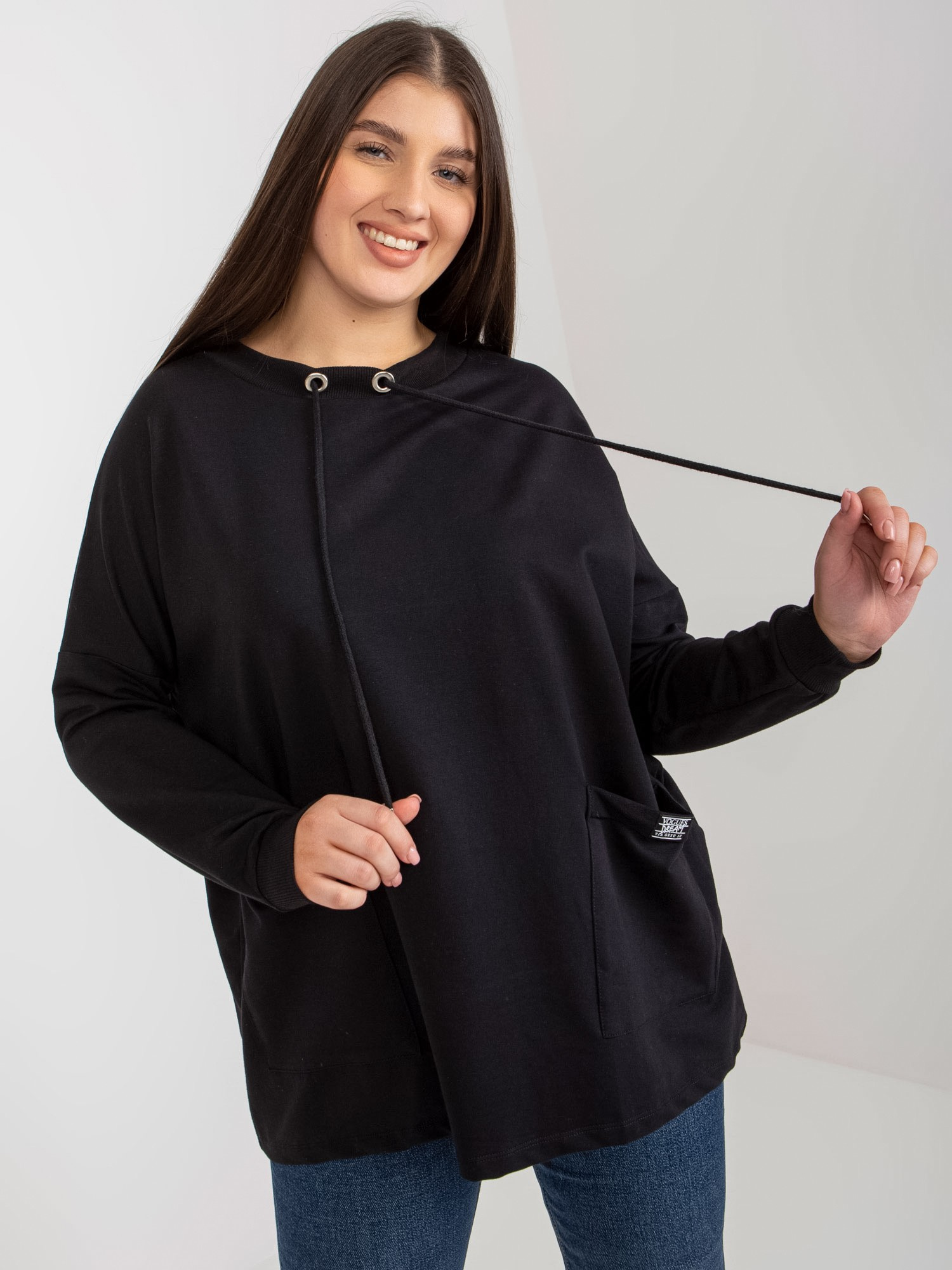 Čierna mikina s vreckami RV-BZ-8378.70-black Veľkosť: ONE SIZE