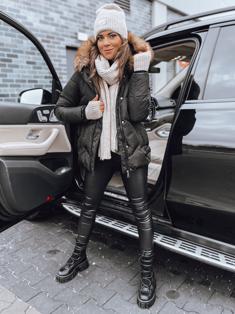 Čierna prešívaná bunda s kožušinou WAYWARD TY4082 Veľkosť: XL