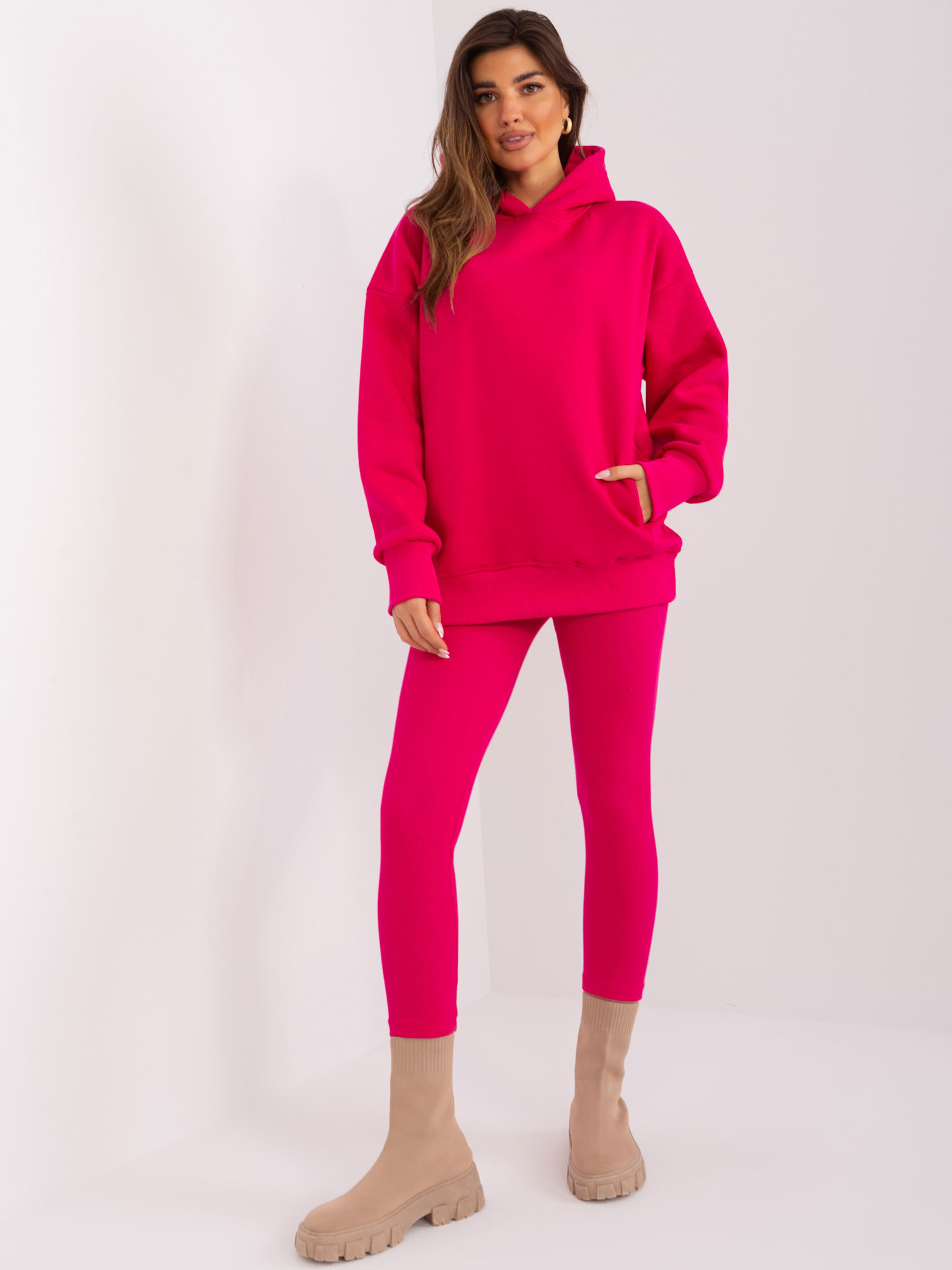 Tmavoružový komplet legín a mikiny -RV-KMPL-9168.87-fuchsia Veľkosť: L/XL
