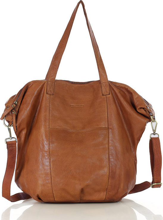 MARCO MAZZINI Karamelová kožená shopper bag s pletenou vsadkou (VS1b) Veľkosť: ONE SIZE