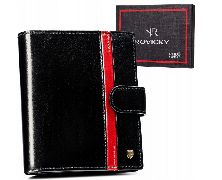 Rovicky Čierna veľká kožená peňaženka s pruhom L216 [DH] 22314L-RVTP Veľkosť: ONE SIZE