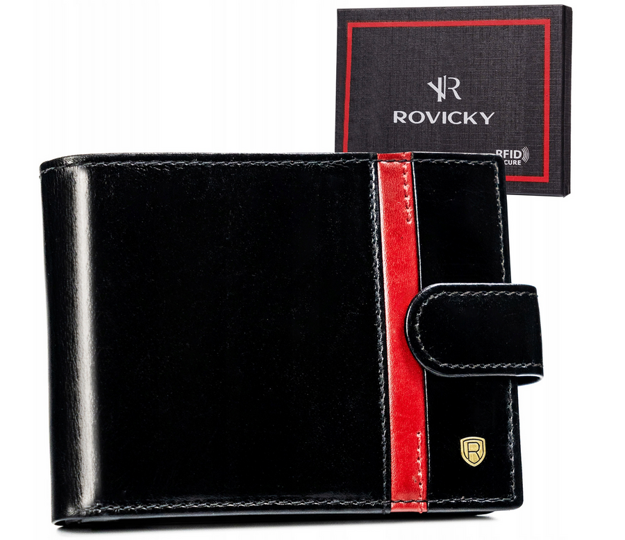 Rovicky Čierna kožená peňaženka s pruhom L214 [DH] 22323L-RVTP Veľkosť: ONE SIZE