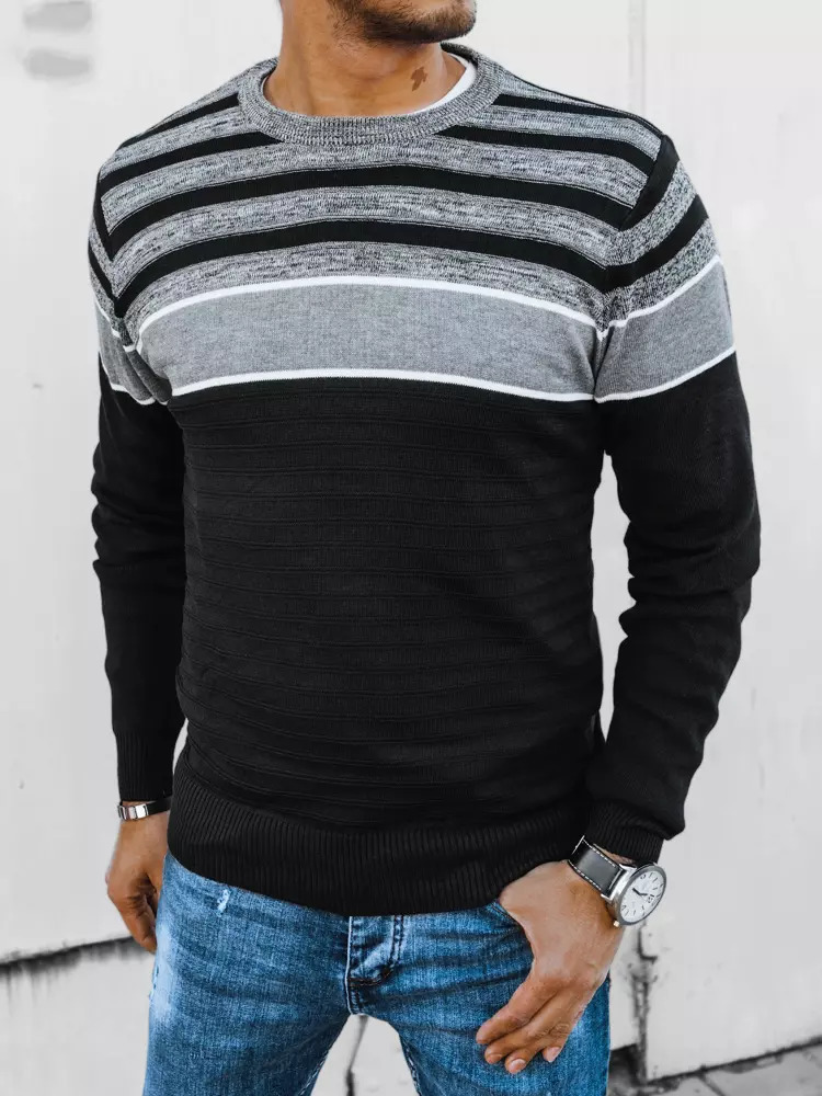 Čierny pánsky sveter s pruhmi WX2042 Veľkosť: M