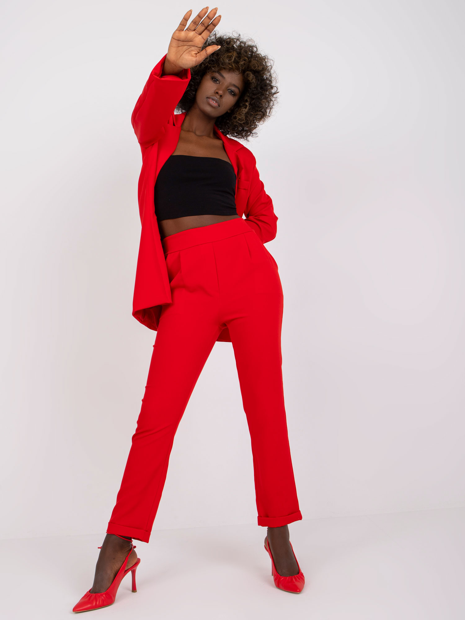 Červené dámske nohavice Hidalgo s elastickým pásom -DHJ-SP-13926.02-red Veľkosť: XL